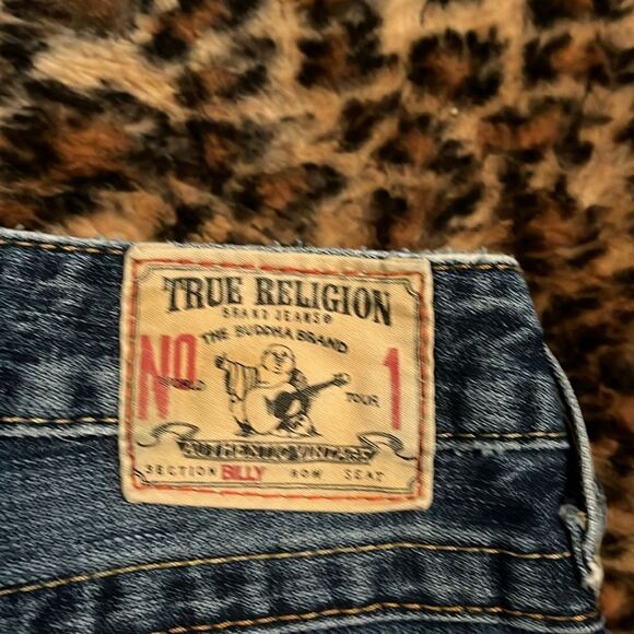 True Religion Billy Blue Factory Distressed Ripped Jeans Festival Rodeo Western - Picture 13 of 15